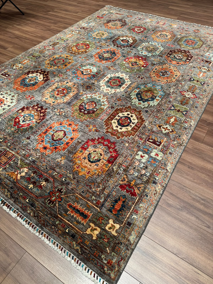 Veziri Orijinal El Dokuması Gri Kök Boya Yün Halı 203x307 6.23 Metrekare - 7x10 ft