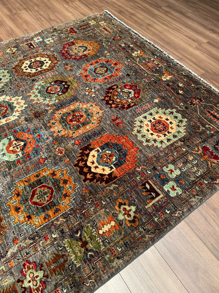 Veziri Orijinal El Dokuması Gri Kök Boya Yün Halı 203x307 6.23 Metrekare - 7x10 ft