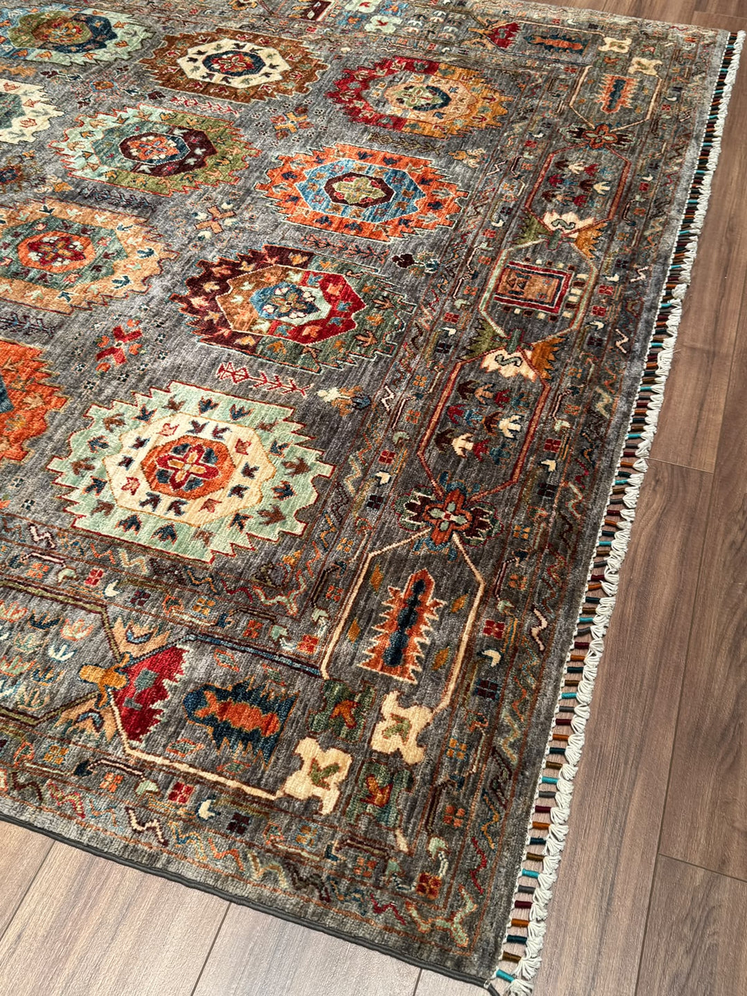 Veziri Orijinal El Dokuması Gri Kök Boya Yün Halı 203x307 6.23 Metrekare - 7x10 ft