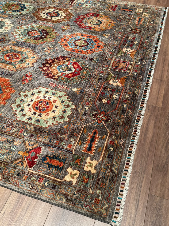 Veziri Orijinal El Dokuması Gri Kök Boya Yün Halı 203x307 6.23 Metrekare - 7x10 ft