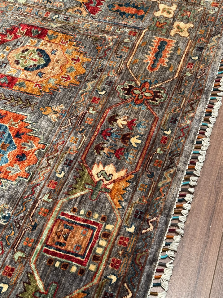 Veziri Orijinal El Dokuması Gri Kök Boya Yün Halı 203x307 6.23 Metrekare - 7x10 ft