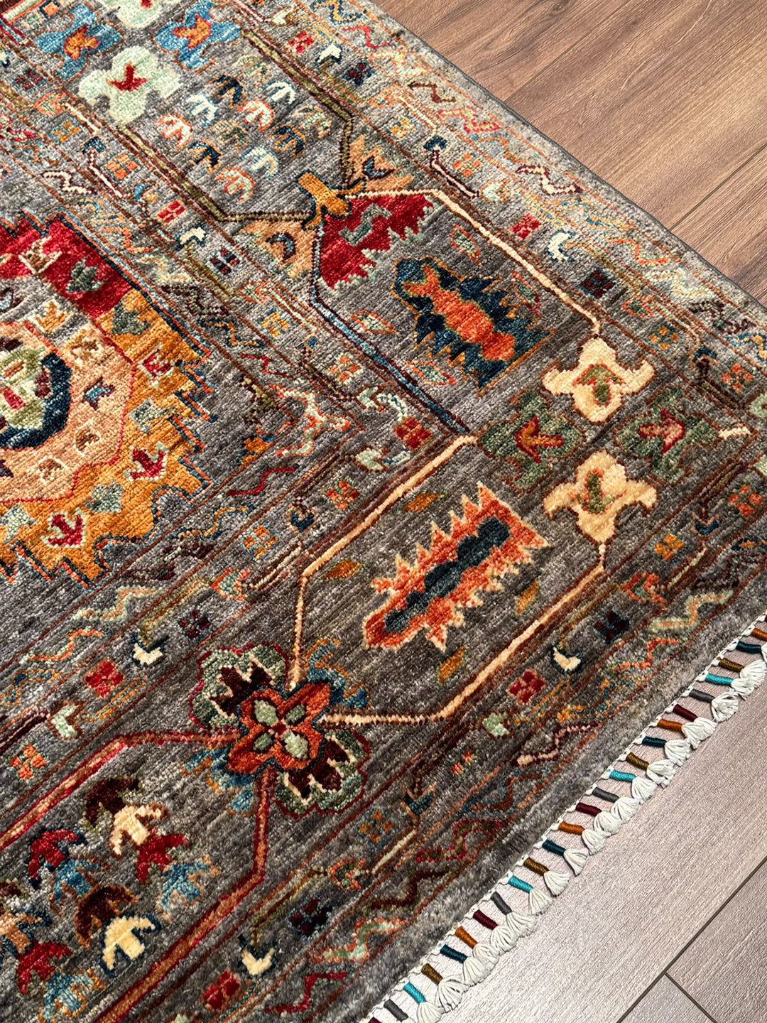 Veziri Orijinal El Dokuması Gri Kök Boya Yün Halı 203x307 6.23 Metrekare - 7x10 ft