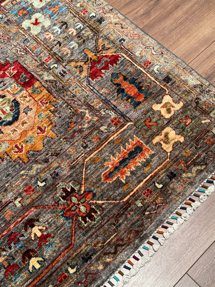 Veziri Orijinal El Dokuması Gri Kök Boya Yün Halı 203x307 6.23 Metrekare - 7x10 ft