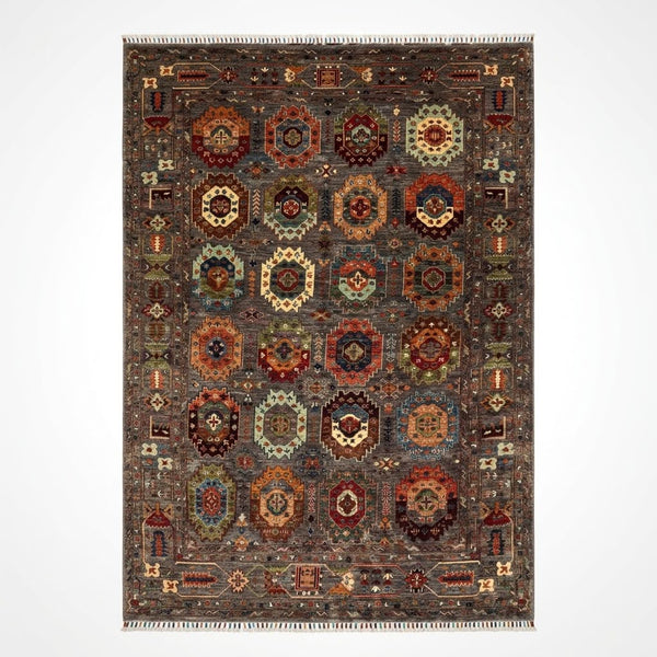 Veziri Orijinal El Dokuması Gri Kök Boya Yün Halı 203x307 6.23 Metrekare - 7x10 ft