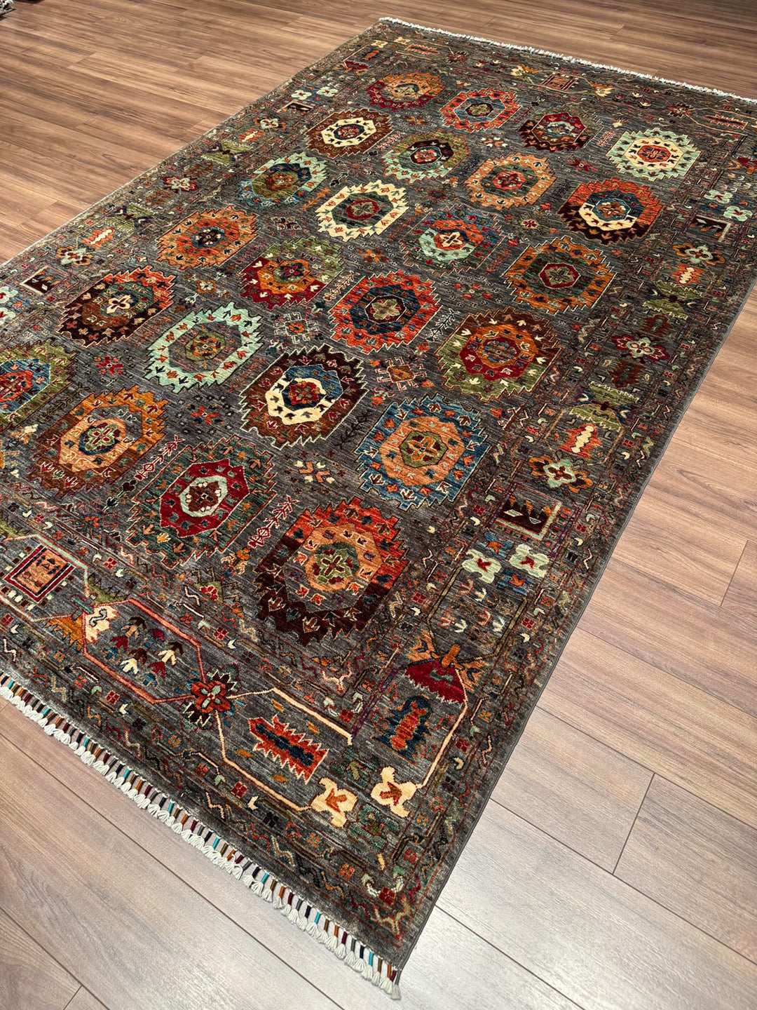 Veziri Orijinal El Dokuması Gri Kök Boya Yün Halı 203x307 6.23 Metrekare - 7x10 ft