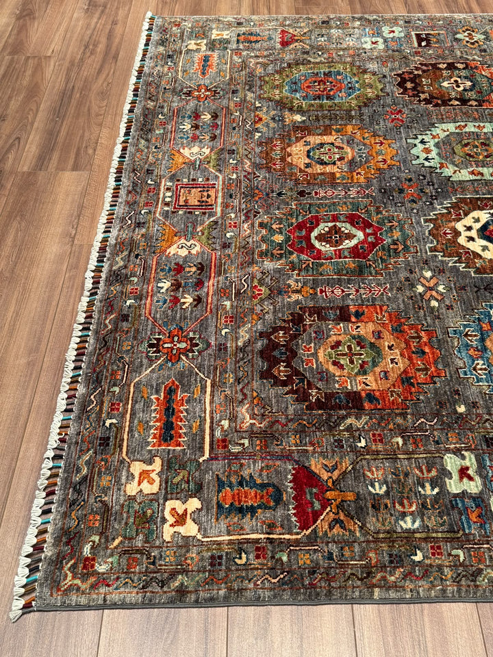 Veziri Orijinal El Dokuması Gri Kök Boya Yün Halı 203x307 6.23 Metrekare - 7x10 ft
