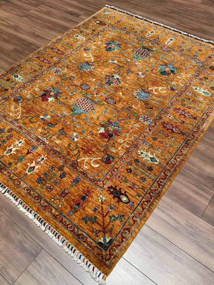 Sultani Binbirgece Orijinal El Dokuması Turuncu Kök Boya Yün Halı 154x194 2.99 Metrekare - 5x6 ft