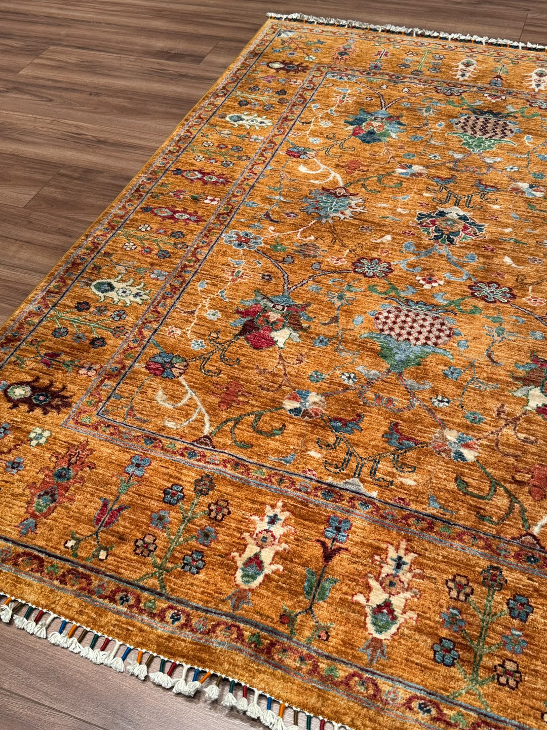 Sultani Binbirgece Orijinal El Dokuması Turuncu Kök Boya Yün Halı 154x194 2.99 Metrekare - 5x6 ft