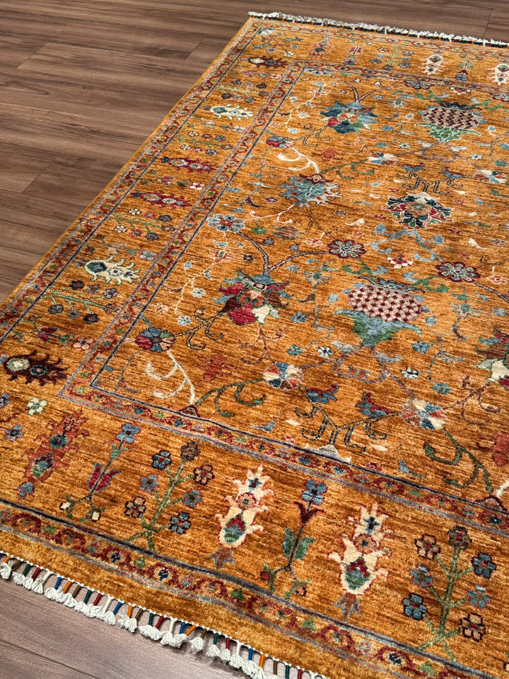 Sultani Binbirgece Orijinal El Dokuması Turuncu Kök Boya Yün Halı 154x194 2.99 Metrekare - 5x6 ft