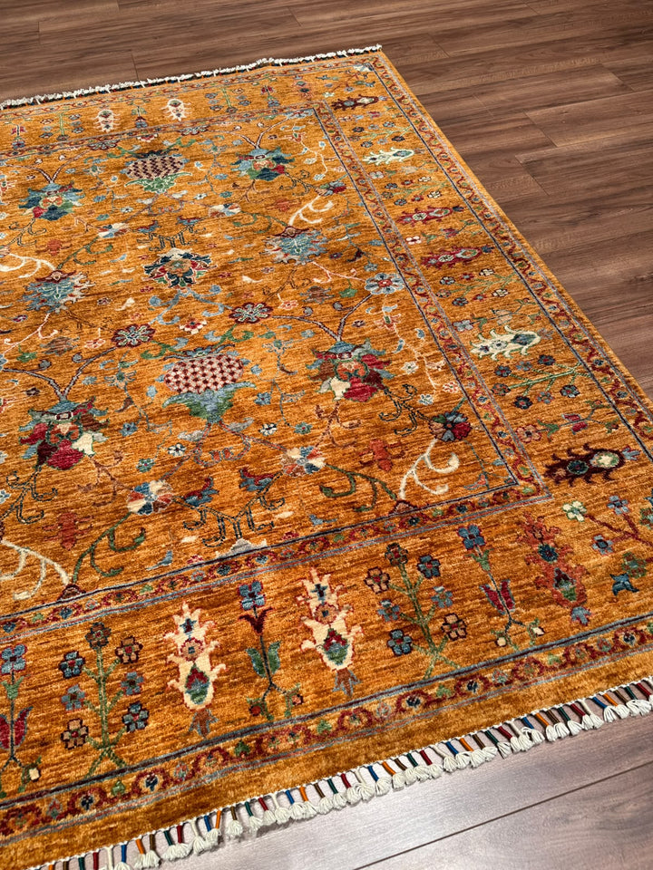 Sultani Binbirgece Orijinal El Dokuması Turuncu Kök Boya Yün Halı 154x194 2.99 Metrekare - 5x6 ft
