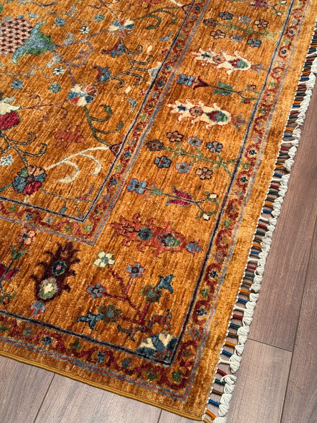 Sultani Binbirgece Orijinal El Dokuması Turuncu Kök Boya Yün Halı 154x194 2.99 Metrekare - 5x6 ft