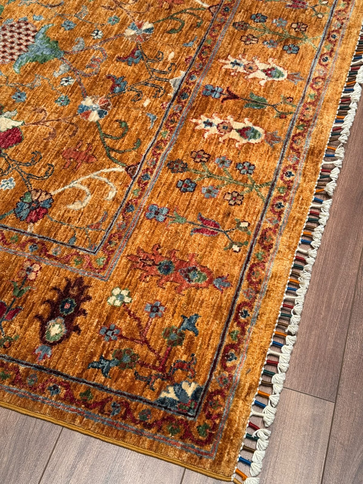 Sultani Binbirgece Orijinal El Dokuması Turuncu Kök Boya Yün Halı 154x194 2.99 Metrekare - 5x6 ft