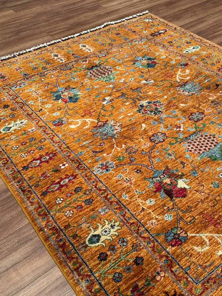 Sultani Binbirgece Orijinal El Dokuması Turuncu Kök Boya Yün Halı 154x194 2.99 Metrekare - 5x6 ft