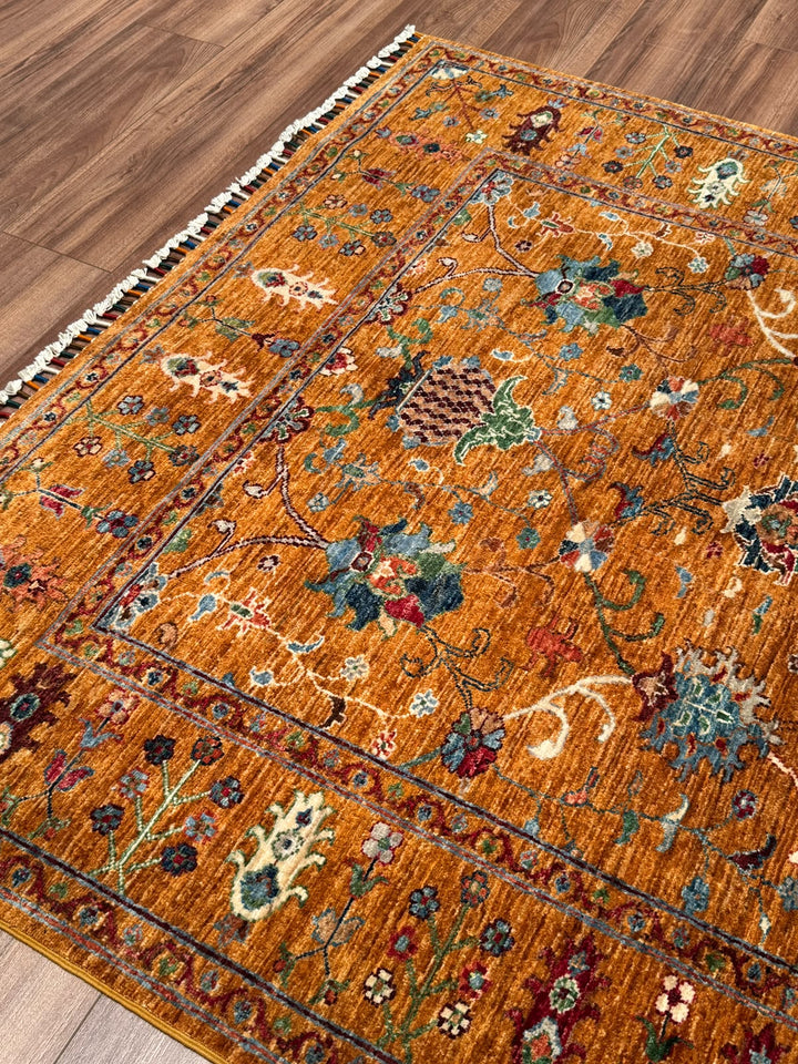 Sultani Binbirgece Orijinal El Dokuması Turuncu Kök Boya Yün Halı 154x194 2.99 Metrekare - 5x6 ft