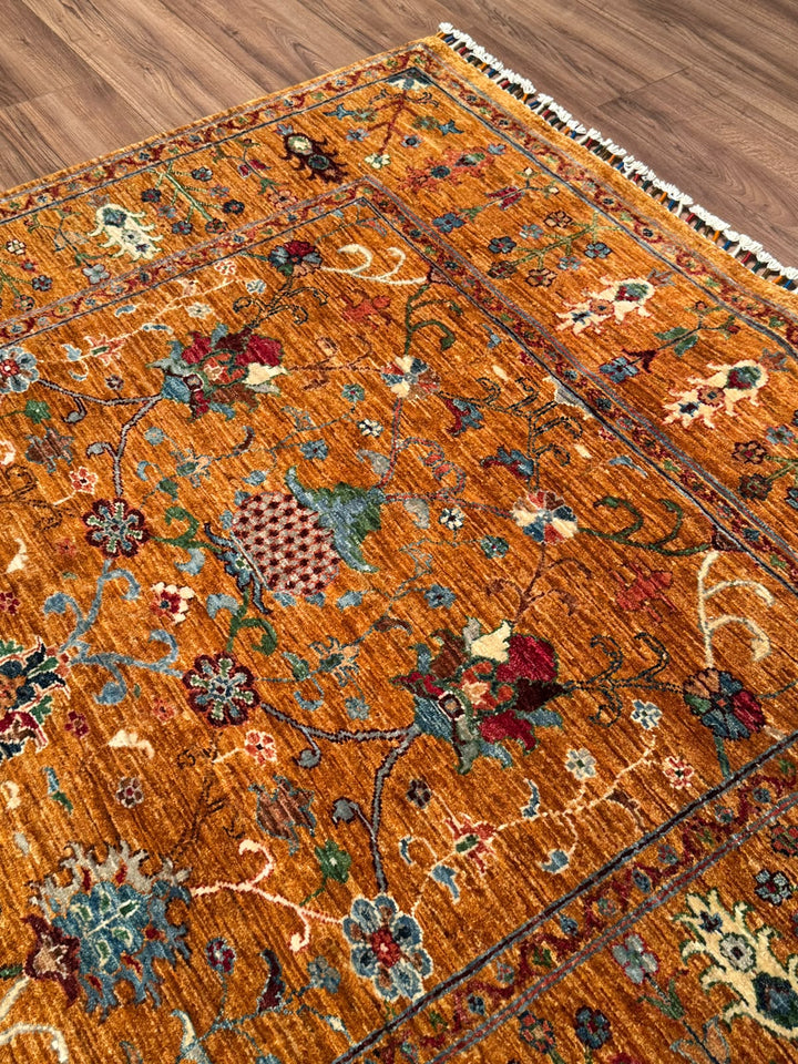 Sultani Binbirgece Orijinal El Dokuması Turuncu Kök Boya Yün Halı 154x194 2.99 Metrekare - 5x6 ft