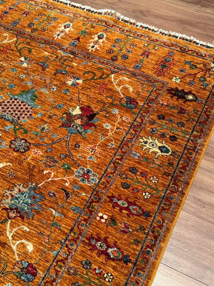Sultani Binbirgece Orijinal El Dokuması Turuncu Kök Boya Yün Halı 154x194 2.99 Metrekare - 5x6 ft