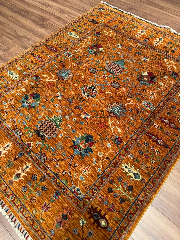 Sultani Binbirgece Orijinal El Dokuması Turuncu Kök Boya Yün Halı 154x194 2.99 Metrekare - 5x6 ft