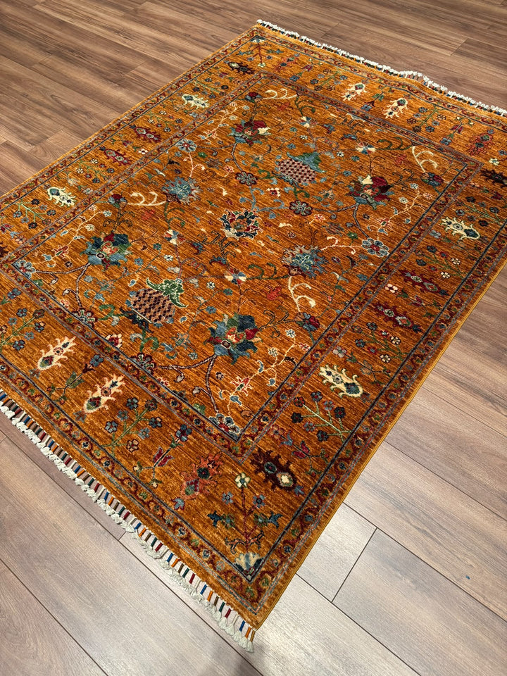 Sultani Binbirgece Orijinal El Dokuması Turuncu Kök Boya Yün Halı 154x194 2.99 Metrekare - 5x6 ft