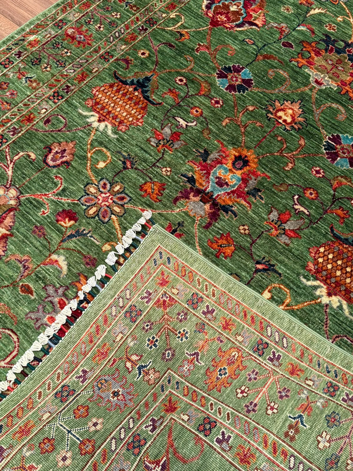 Sultani Binbirgece Orijinal El Dokuması Yeşil Kök Boya Yün Halı 148x200 2.96 Metrekare - 5x6 ft