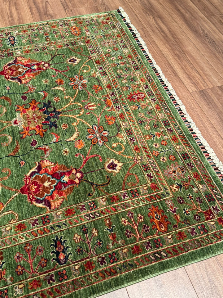 Sultani Binbirgece Orijinal El Dokuması Yeşil Kök Boya Yün Halı 148x200 2.96 Metrekare - 5x6 ft