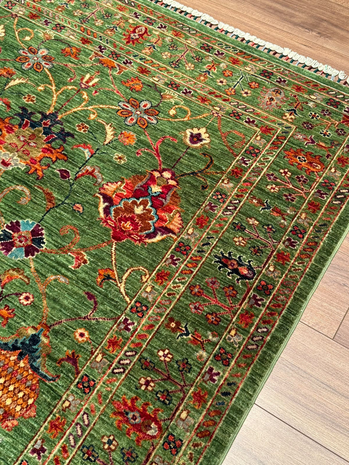 Sultani Binbirgece Orijinal El Dokuması Yeşil Kök Boya Yün Halı 148x200 2.96 Metrekare - 5x6 ft