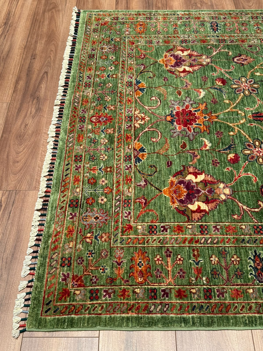 Sultani Binbirgece Orijinal El Dokuması Yeşil Kök Boya Yün Halı 148x200 2.96 Metrekare - 5x6 ft