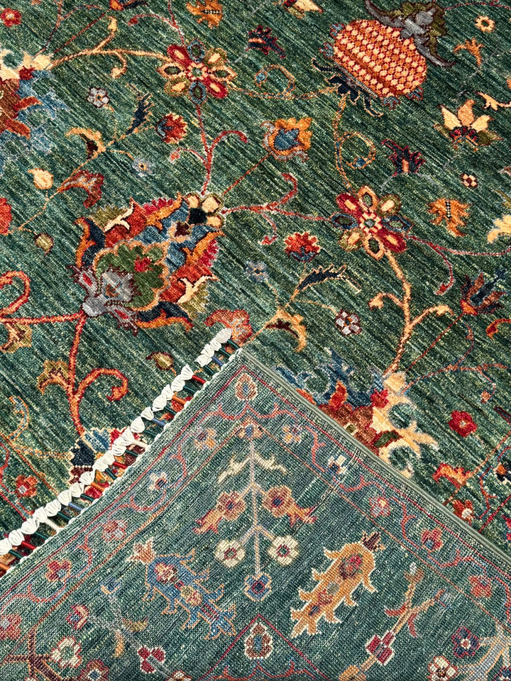 Sultani Binbirgece Orijinal El Dokuması Yeşil Kök Boya Yün Halı 150x208 3.12 Metrekare - 5x6 ft