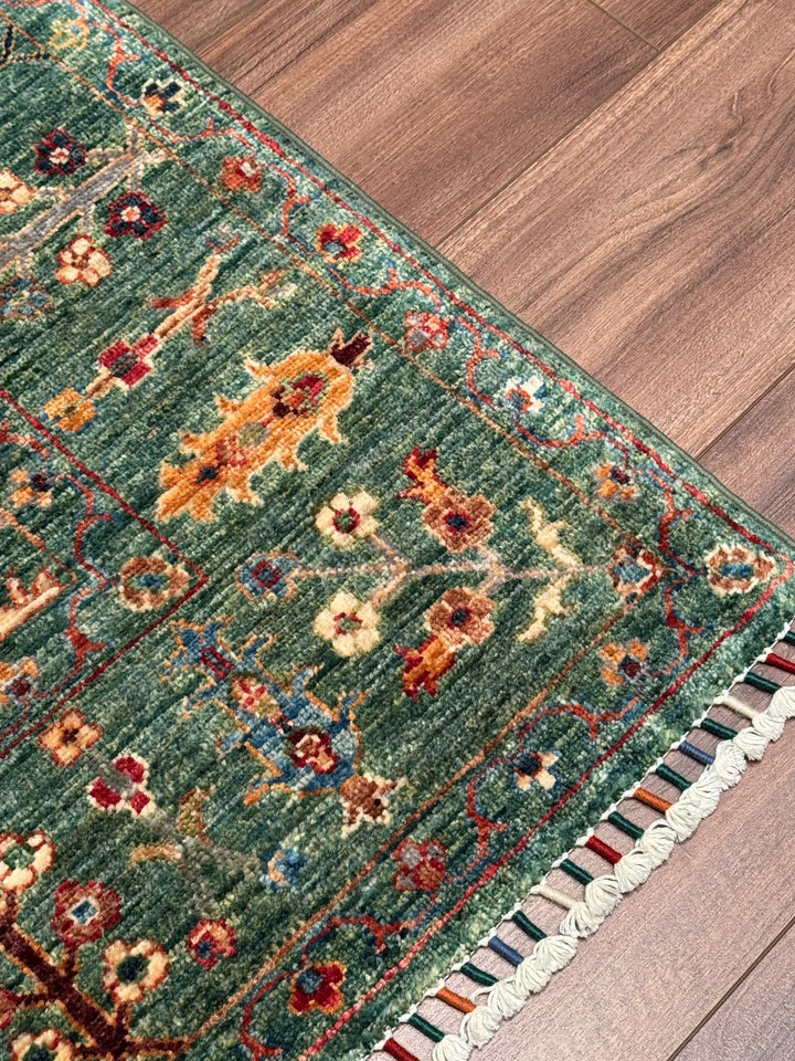Sultani Binbirgece Orijinal El Dokuması Yeşil Kök Boya Yün Halı 150x208 3.12 Metrekare - 5x6 ft
