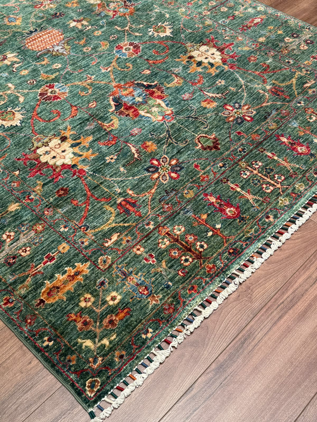 Sultani Binbirgece Orijinal El Dokuması Yeşil Kök Boya Yün Halı 150x208 3.12 Metrekare - 5x6 ft