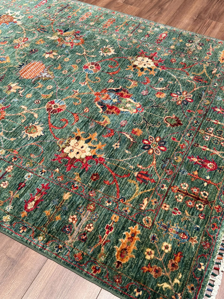 Sultani Binbirgece Orijinal El Dokuması Yeşil Kök Boya Yün Halı 150x208 3.12 Metrekare - 5x6 ft