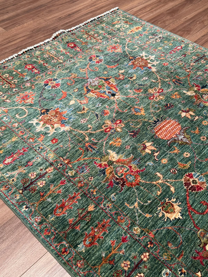 Sultani Binbirgece Orijinal El Dokuması Yeşil Kök Boya Yün Halı 150x208 3.12 Metrekare - 5x6 ft