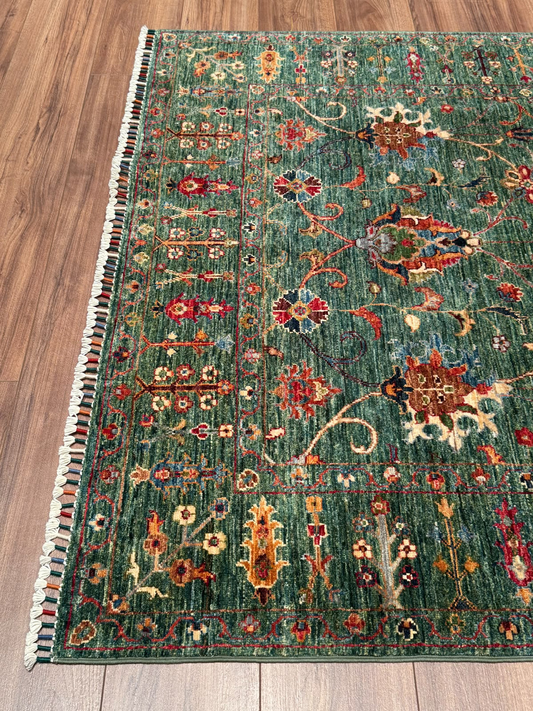 Sultani Binbirgece Orijinal El Dokuması Yeşil Kök Boya Yün Halı 150x208 3.12 Metrekare - 5x6 ft