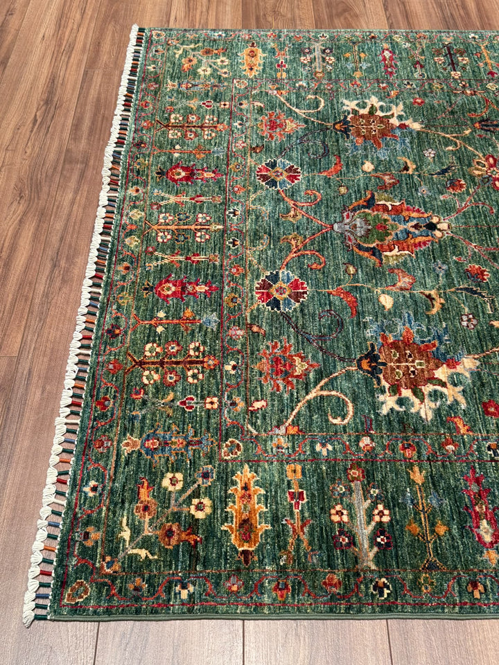 Sultani Binbirgece Orijinal El Dokuması Yeşil Kök Boya Yün Halı 150x208 3.12 Metrekare - 5x6 ft