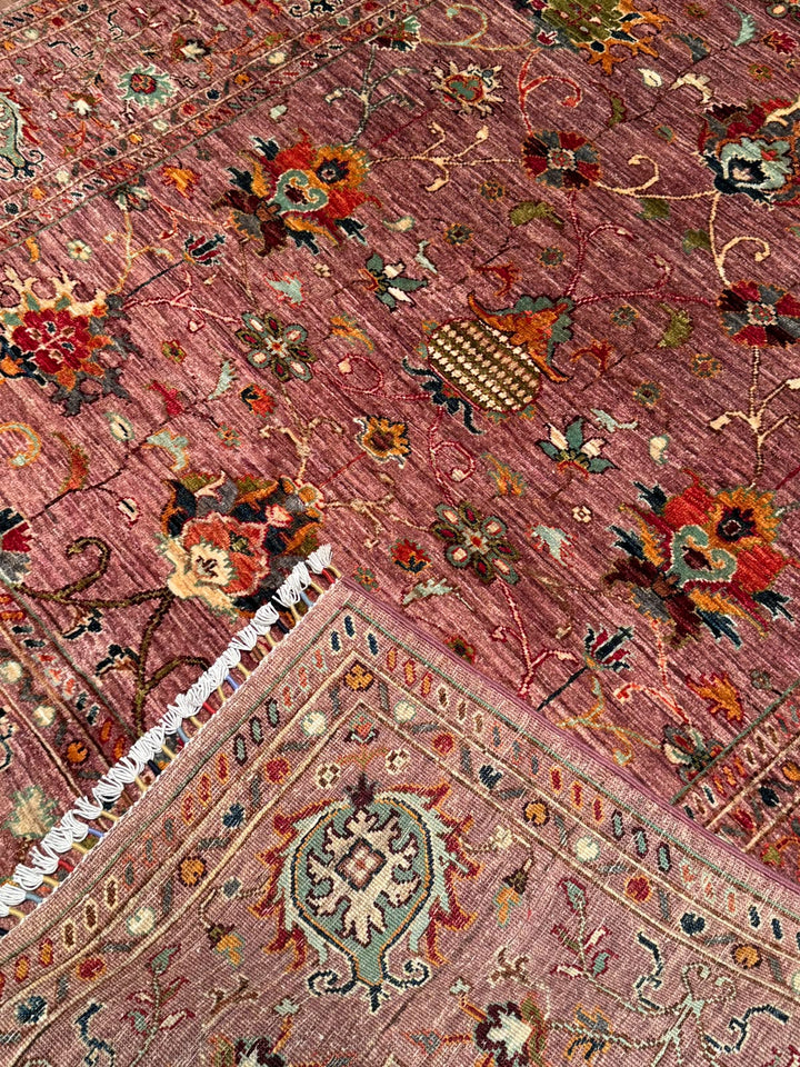 Sultani Binbirgece Orijinal El Dokuması Pembe Kök Boya Yün Halı 175x242 4.24 Metrekare - 6x8 ft