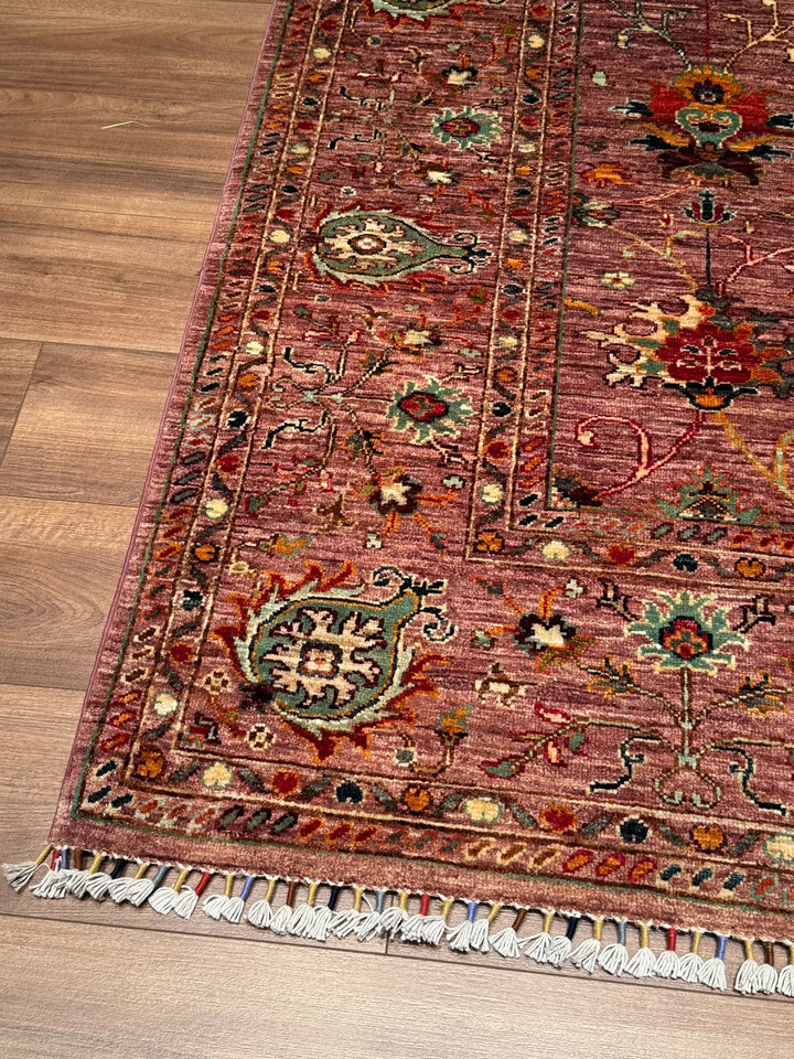 Sultani Binbirgece Orijinal El Dokuması Pembe Kök Boya Yün Halı 175x242 4.24 Metrekare - 6x8 ft