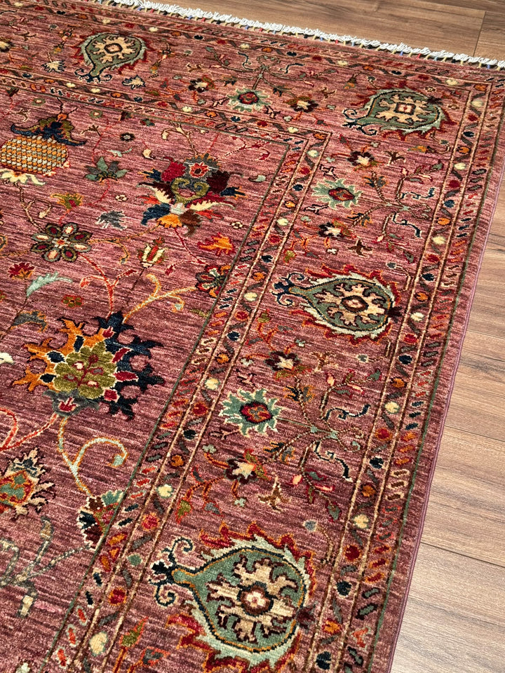 Sultani Binbirgece Orijinal El Dokuması Pembe Kök Boya Yün Halı 175x242 4.24 Metrekare - 6x8 ft