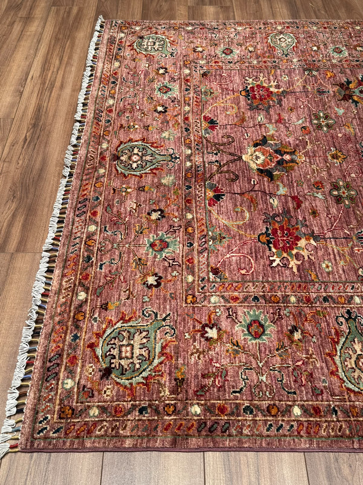 Sultani Binbirgece Orijinal El Dokuması Pembe Kök Boya Yün Halı 175x242 4.24 Metrekare - 6x8 ft