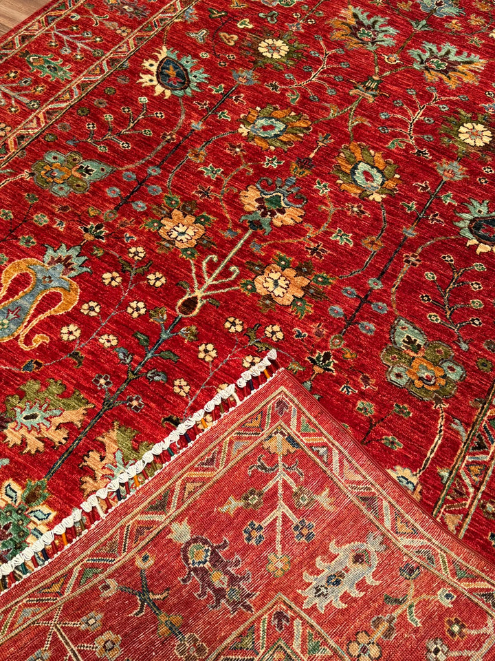 Sultani Çiçekli Orijinal El Dokuması Kırmızı Kök Boya Yün Halı 176x248 4.36 Metrekare - 5x8