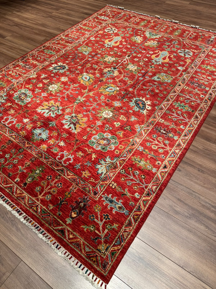 Sultani Çiçekli Orijinal El Dokuması Kırmızı Kök Boya Yün Halı 176x248 4.36 Metrekare - 5x8