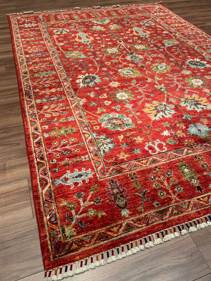 Sultani Çiçekli Orijinal El Dokuması Kırmızı Kök Boya Yün Halı 176x248 4.36 Metrekare - 5x8