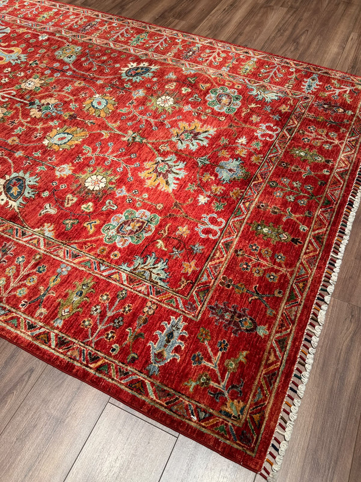 Sultani Çiçekli Orijinal El Dokuması Kırmızı Kök Boya Yün Halı 176x248 4.36 Metrekare - 5x8