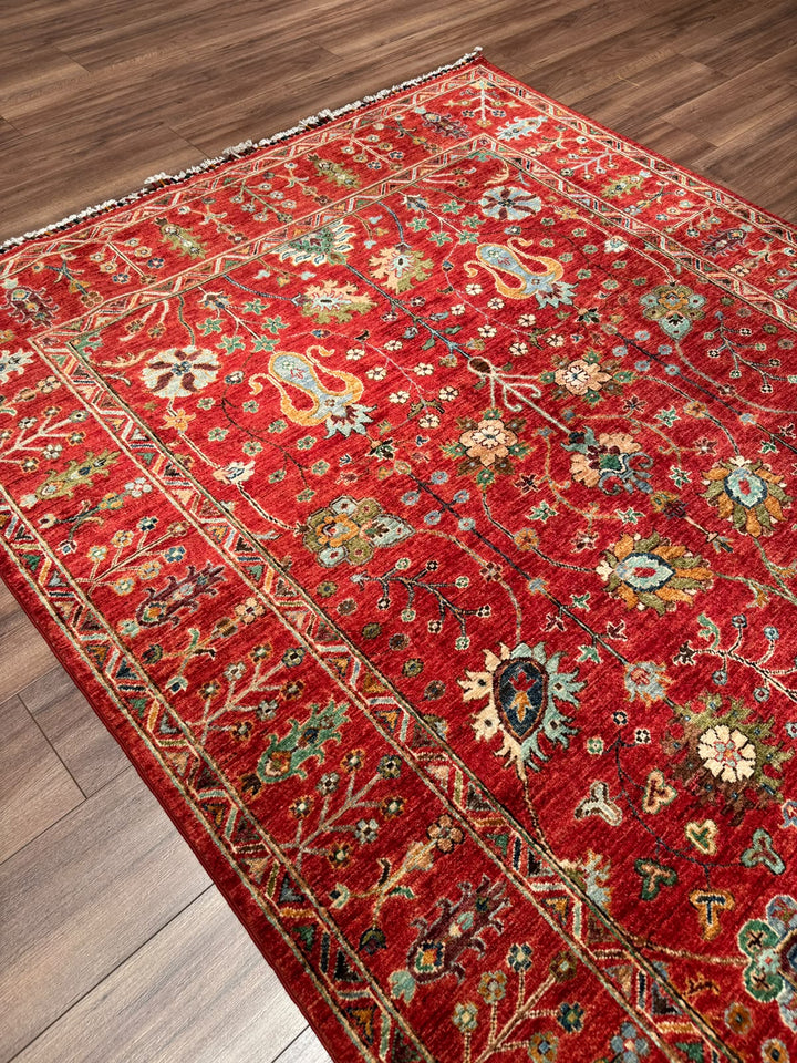 Sultani Çiçekli Orijinal El Dokuması Kırmızı Kök Boya Yün Halı 176x248 4.36 Metrekare - 5x8