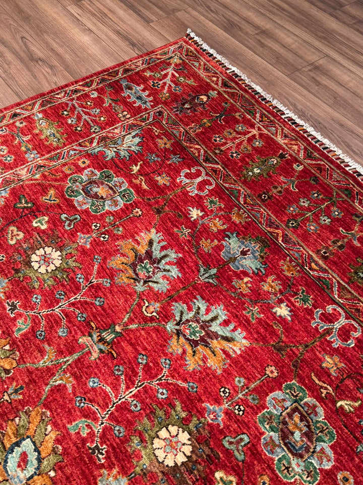 Sultani Çiçekli Orijinal El Dokuması Kırmızı Kök Boya Yün Halı 176x248 4.36 Metrekare - 5x8
