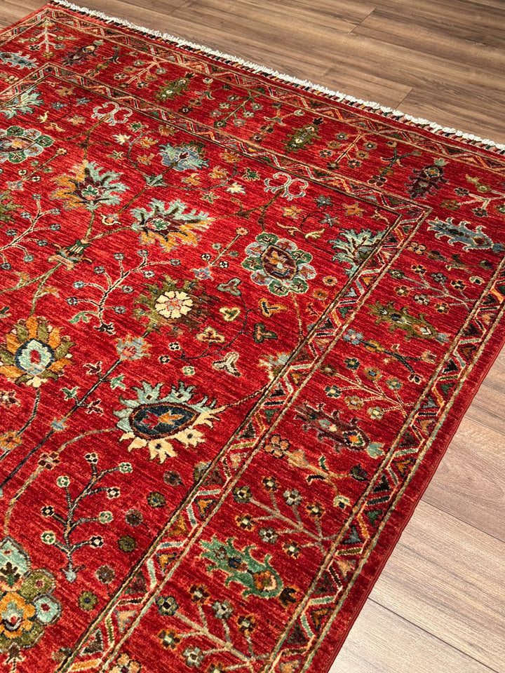 Sultani Çiçekli Orijinal El Dokuması Kırmızı Kök Boya Yün Halı 176x248 4.36 Metrekare - 5x8