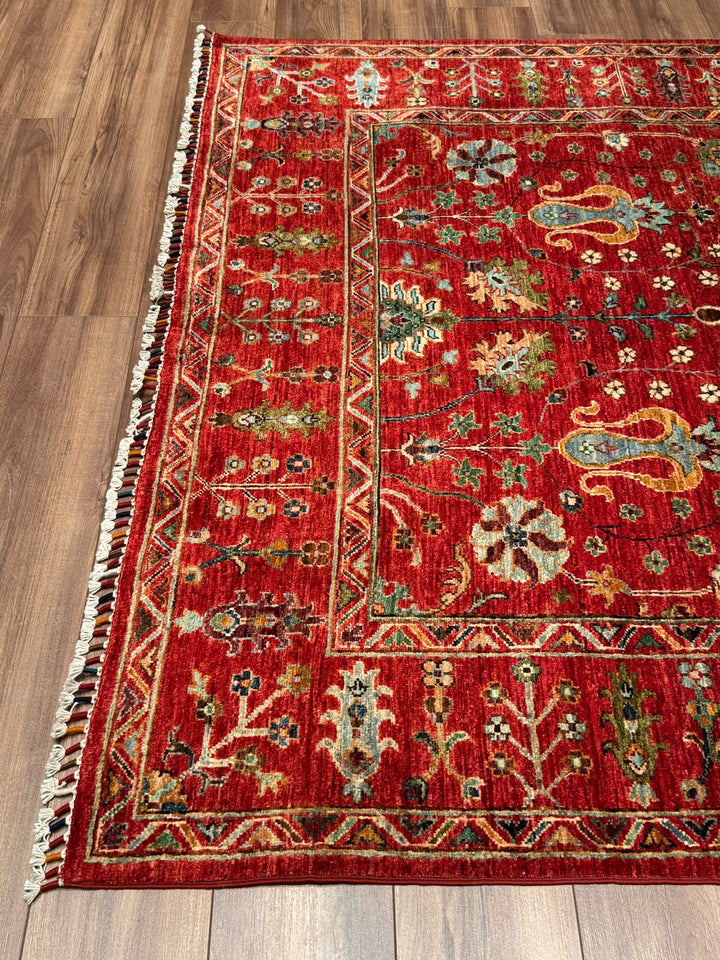 Sultani Çiçekli Orijinal El Dokuması Kırmızı Kök Boya Yün Halı 176x248 4.36 Metrekare - 5x8