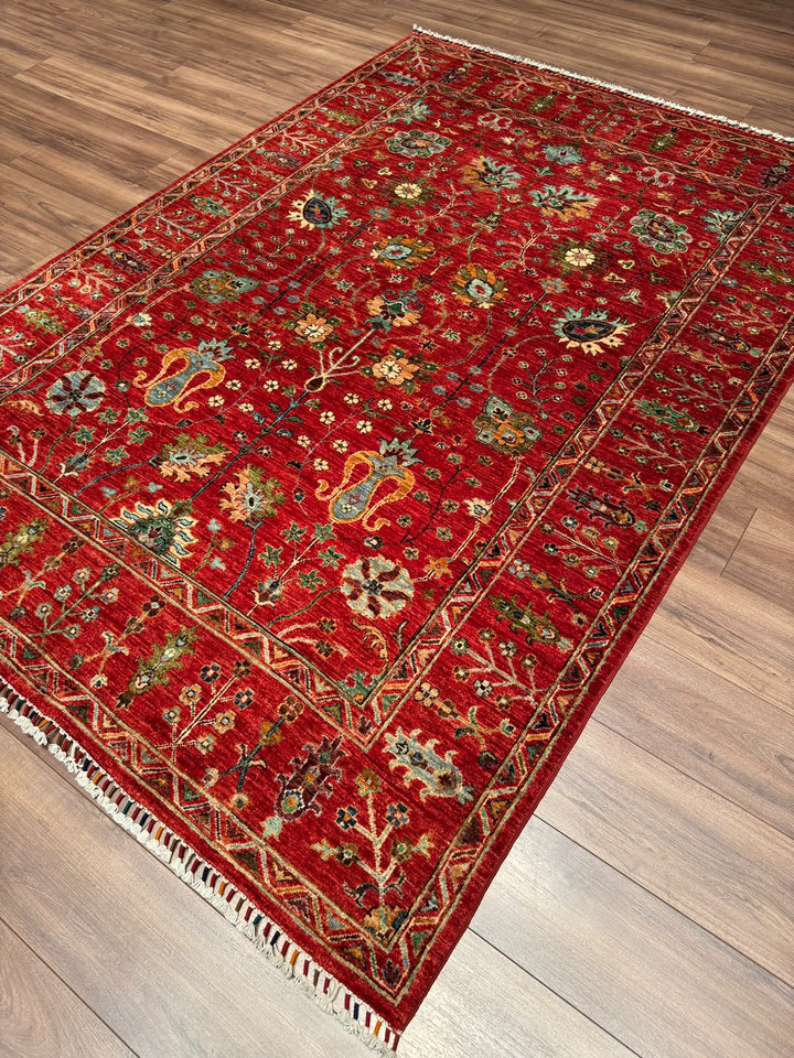 Sultani Çiçekli Orijinal El Dokuması Kırmızı Kök Boya Yün Halı 176x248 4.36 Metrekare - 5x8