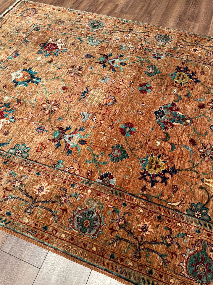 Sultani Binbirgece Orijinal El Dokuması Somon Kök Boya Yün Halı 177x247 4.25 Metrekare - 5x8 ft