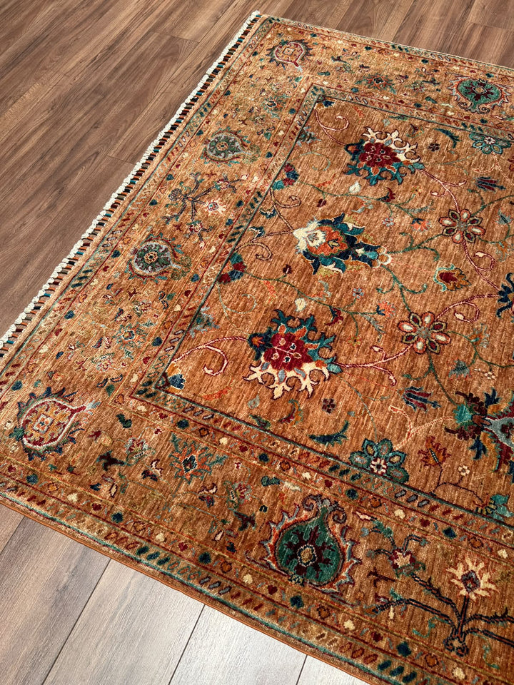 Sultani Binbirgece Orijinal El Dokuması Somon Kök Boya Yün Halı 177x247 4.25 Metrekare - 5x8 ft