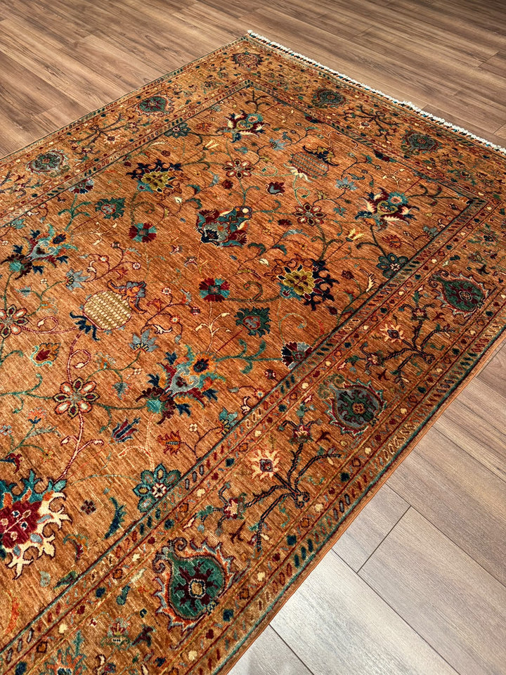 Sultani Binbirgece Orijinal El Dokuması Somon Kök Boya Yün Halı 177x247 4.25 Metrekare - 5x8 ft
