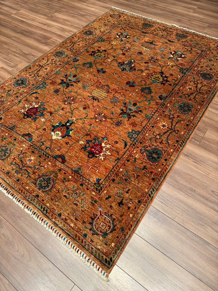 Sultani Binbirgece Orijinal El Dokuması Somon Kök Boya Yün Halı 177x247 4.25 Metrekare - 5x8 ft